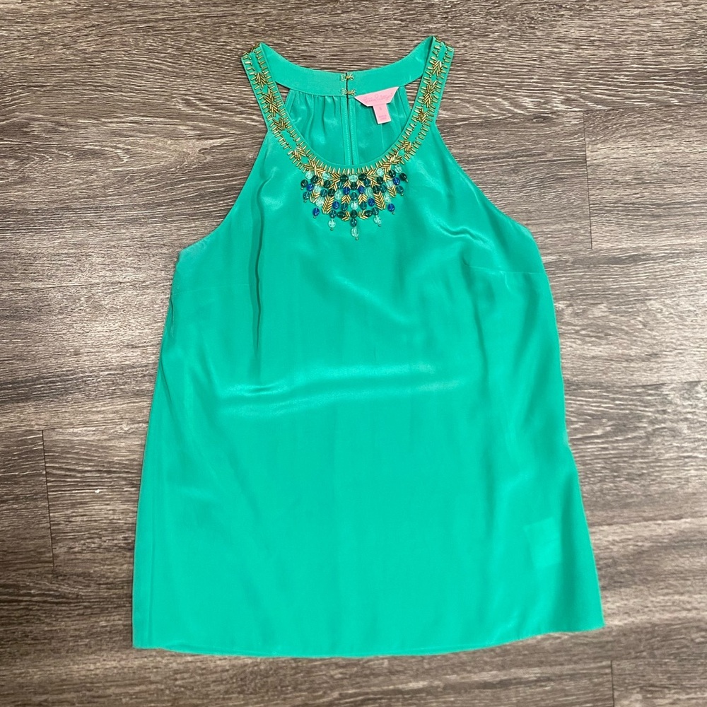 Lilly Pulitzer, Size Small, silk green top with beading